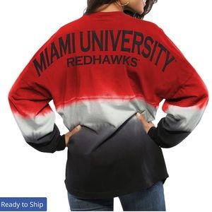 Miami University RedHawks Women's Ombre Long Sleeve Dip-Dyed Spirit Jersey - Red